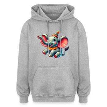 Cirque d’éléphants - Sweat à capuche oversize unisexe - gris chiné - Devant - Noah (186cm)