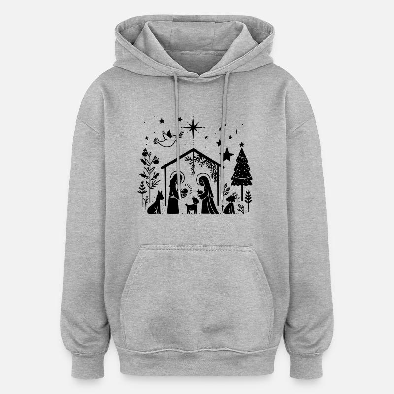 Crèche de Noël - Sweat à capuche oversize unisexe - gris chiné