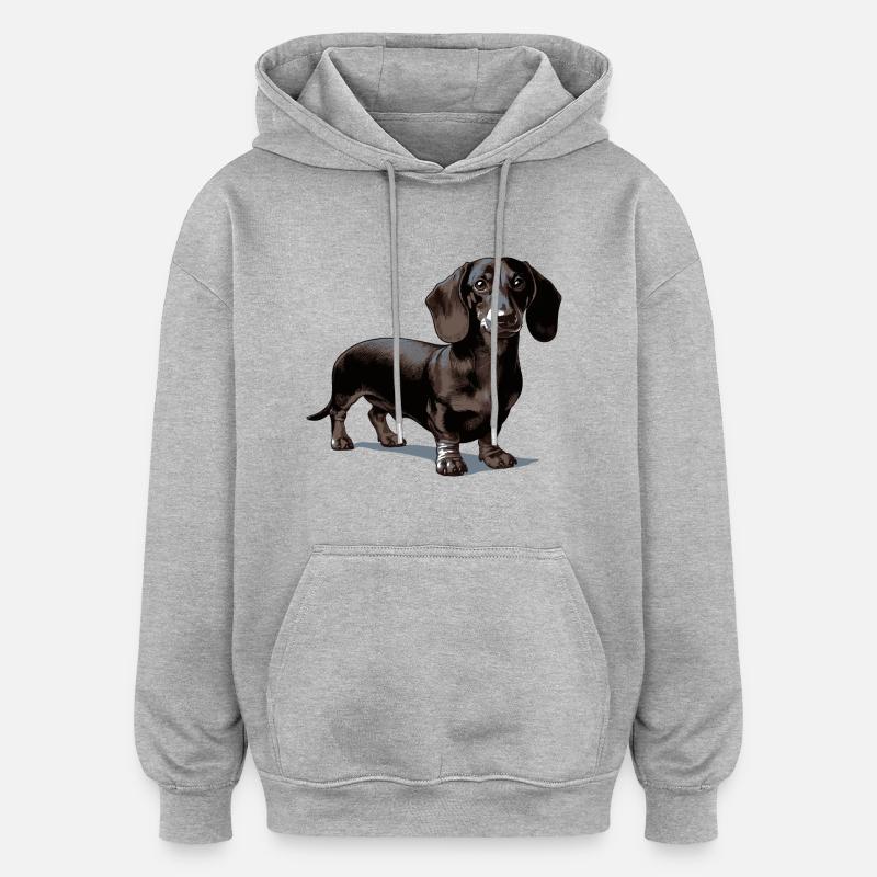 Teckel - Sweat à capuche oversize unisexe - gris chiné