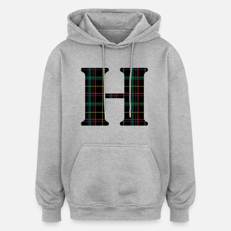 Monogramme h tartan écossais - Sweat à capuche oversize unisexe - gris chiné