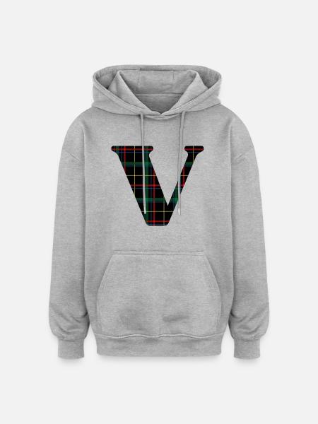 Monogram v scottish tartan - Oversized Unisex Hoodie - heather grey