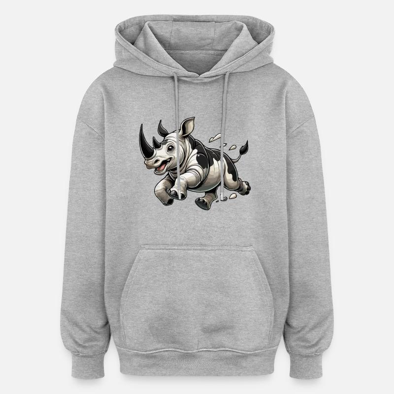 Rhinocéros courant - Sweat à capuche oversize unisexe - gris chiné