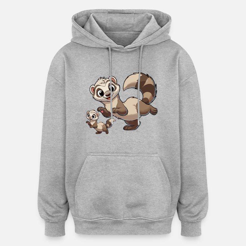 Frettchenmutter mit Kind - Oversized Unisex Hoodie - Grau meliert