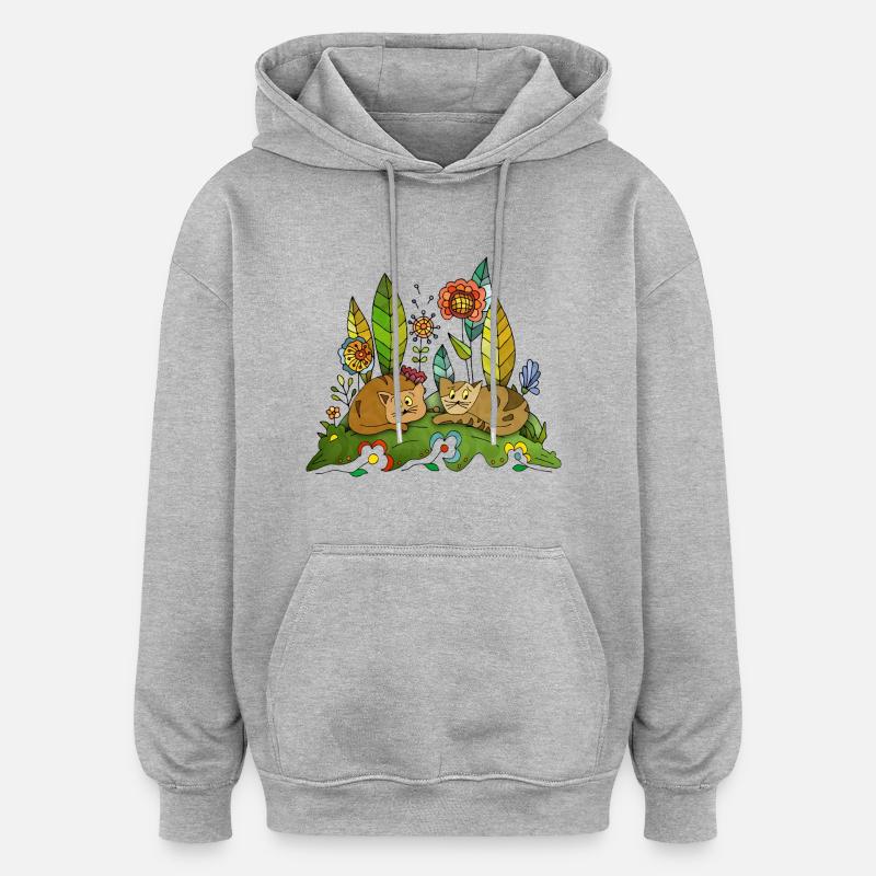 Chats - Sweat à capuche oversize unisexe - gris chiné