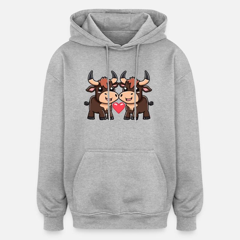 Couple Taureau Saint-Valentin - Sweat à capuche oversize unisexe - gris chiné