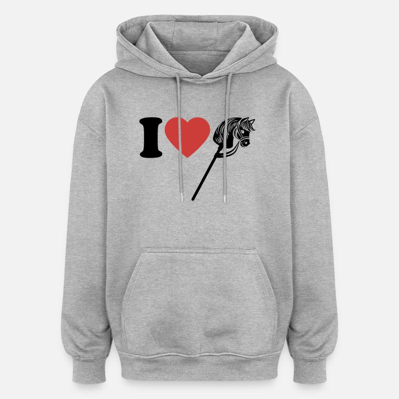 J’aime hobby cheval - Coeur - Hobby - Sweat à capuche oversize unisexe - gris chiné