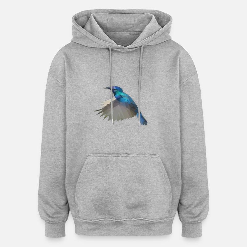 LowPoly "colibri" - Sweat à capuche oversize unisexe - gris chiné