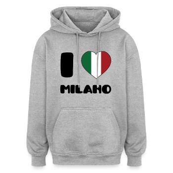I Love Milano - Sweat à capuche oversize unisexe - gris chiné - Devant - Noah (186cm)
