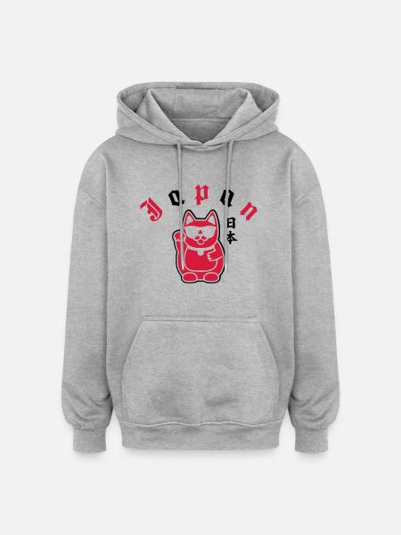 japan cat - Sweat à capuche oversize unisexe - gris chiné