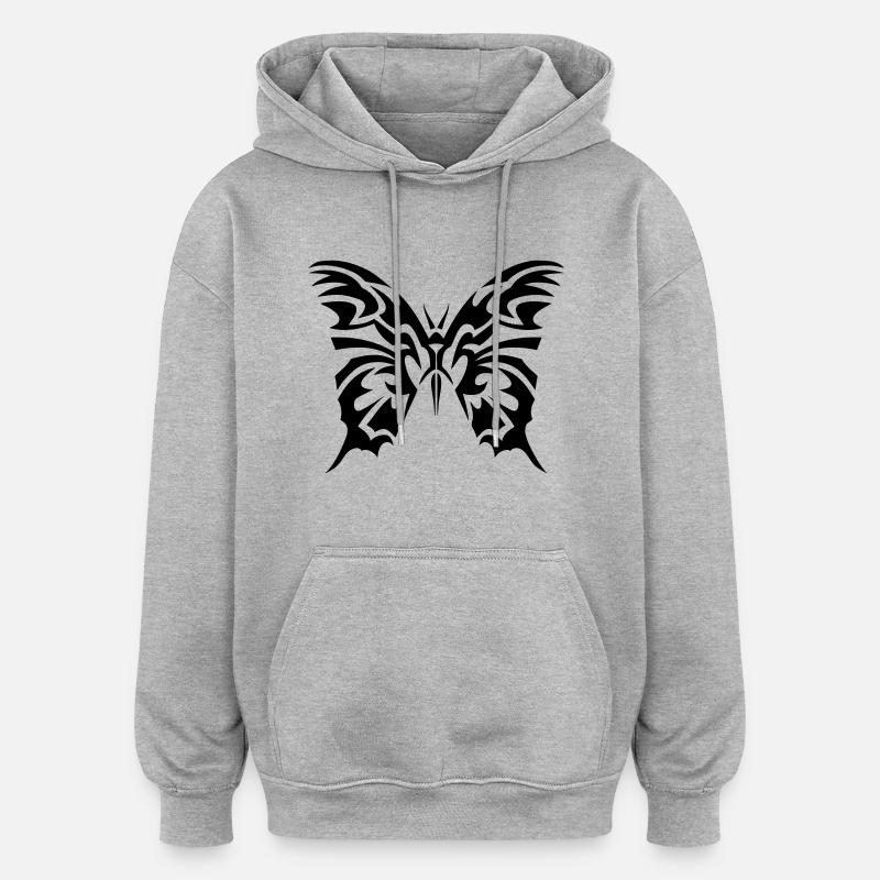 papillon tribal butterfly 11023 - Sweat à capuche oversize unisexe - gris chiné