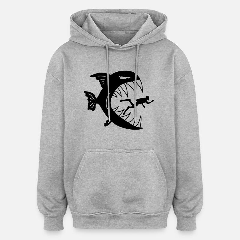 Monster Fish Eats Diver - Sweat à capuche oversize unisexe - gris chiné