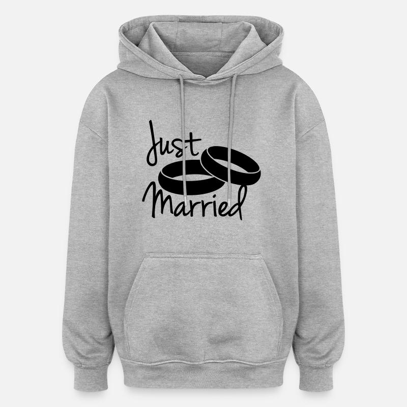 Just Married Rings Design - Sweat à capuche oversize unisexe - gris chiné