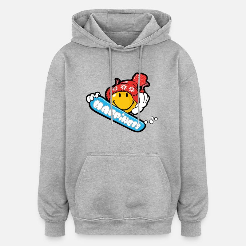 Smiley Snowboarding - Sweat à capuche oversize unisexe - gris chiné
