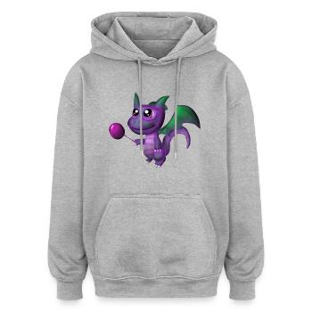 Dragon cute - Sweat à capuche oversize unisexe - gris chiné - Devant - Noah (186cm)