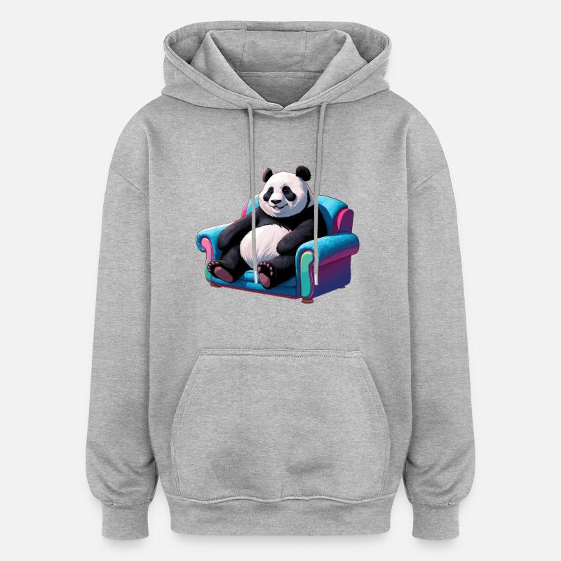 Panda cool sur le canapé - Sweat à capuche oversize unisexe - gris chiné