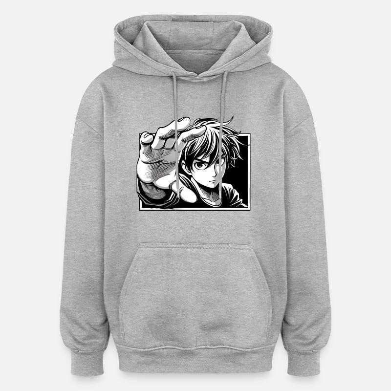 Anime de combat - Power Strike - Sweat à capuche oversize unisexe - gris chiné
