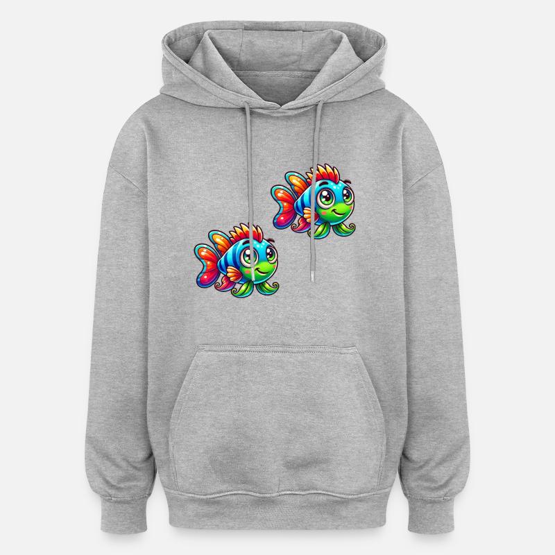 Bande dessinée Poisson 2 - Sweat à capuche oversize unisexe - gris chiné
