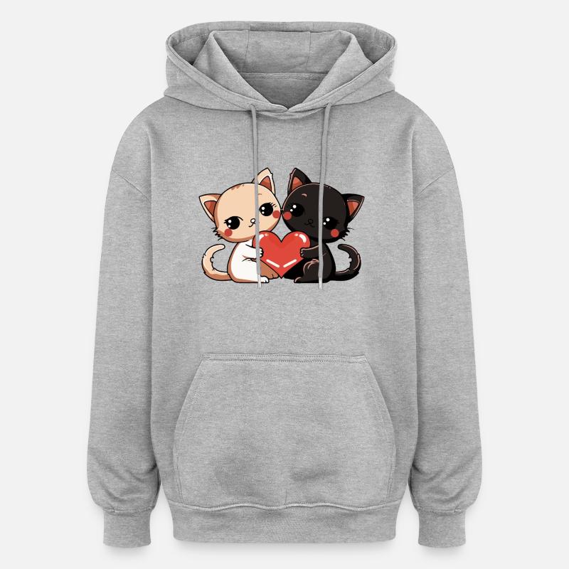 Chat Couple Saint-Valentin - Sweat à capuche oversize unisexe - gris chiné