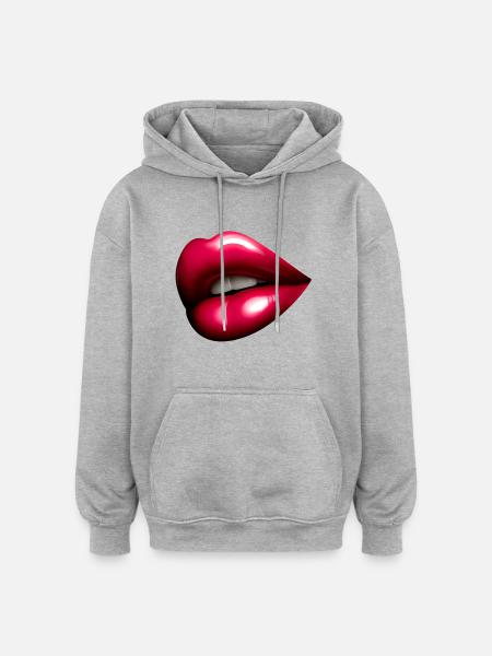Pretty Red Mouth - Red Lip - Oversized Unisex Hoodie - heather grey