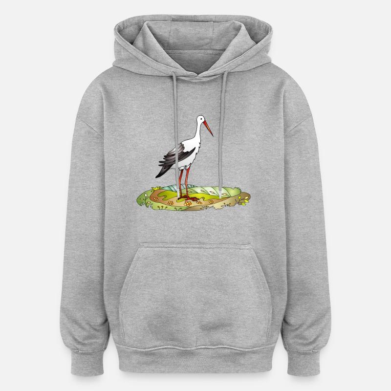 Cigogne - Sweat à capuche oversize unisexe - gris chiné