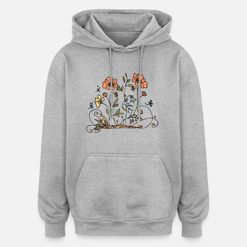 Fleur - Sweat à capuche oversize unisexe - gris chiné