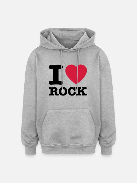 i love rock / I heart rock - Oversize unisex hoodie - grå meleret