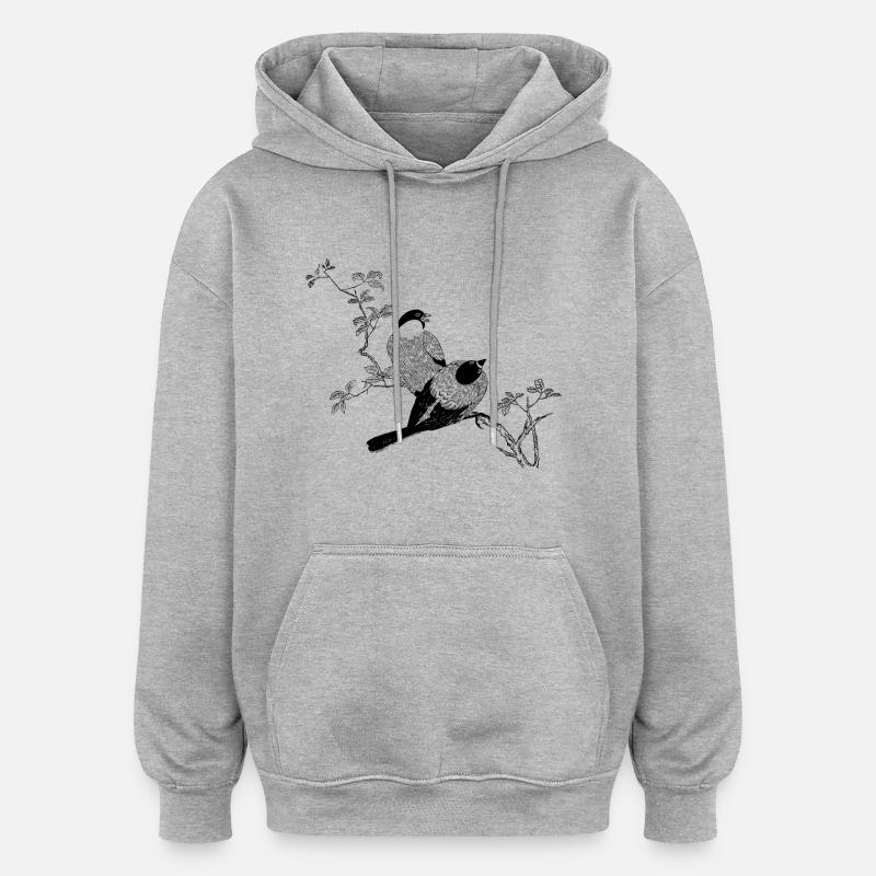 Oiseaux Esquisse a branche - Sweat à capuche oversize unisexe - gris chiné