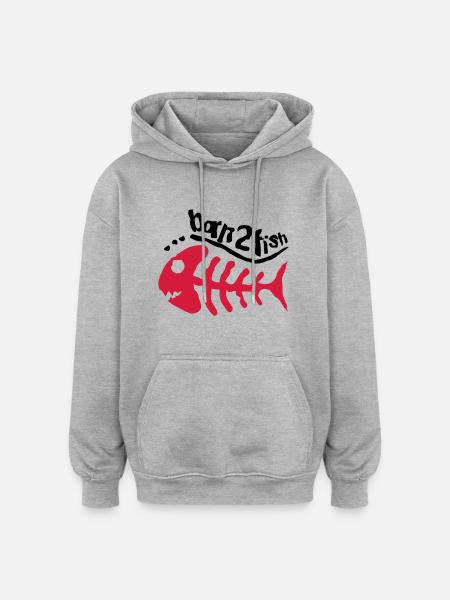 born_2_fish_red_f2 - Oversized Unisex Hoodie - heather grey