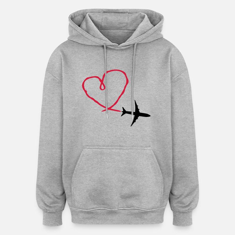 Plane Heart - Sweat à capuche oversize unisexe - gris chiné