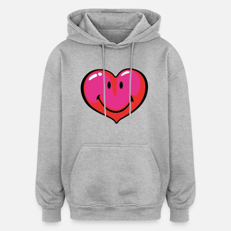 Smiley Heart - Sweat à capuche oversize unisexe - gris chiné