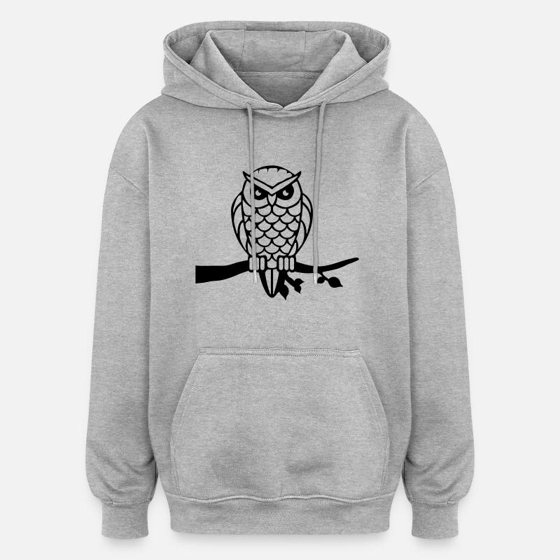 owl_001 - Sweat à capuche oversize unisexe - gris chiné
