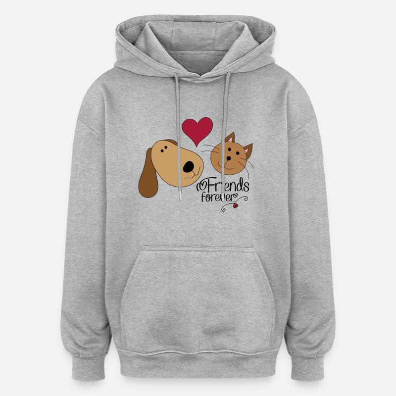Chien et chat - Sweat à capuche oversize unisexe - gris chiné