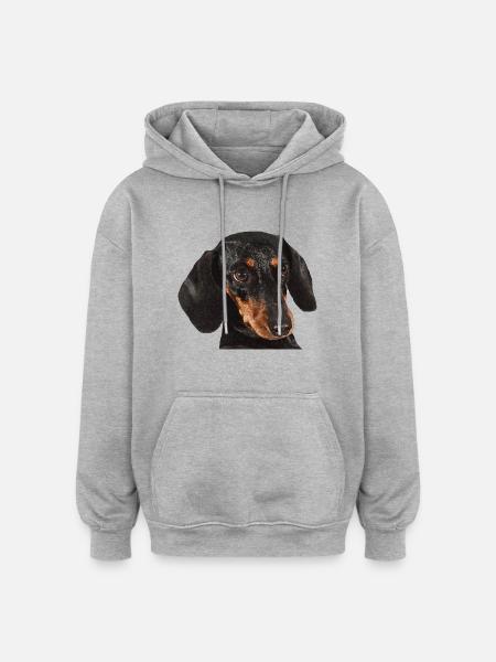 teckel - Sweat à capuche oversize unisexe - gris chiné