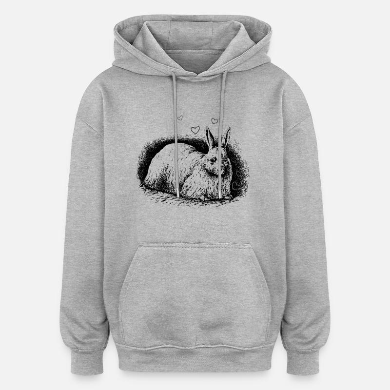Lapin rétro avec coeurs noir - Sweat à capuche oversize unisexe - gris chiné
