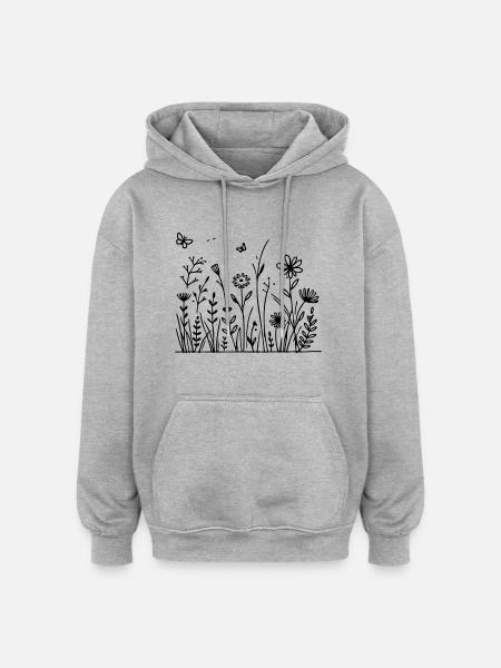 Flower meadow with butterfly - Oversized Unisex Hoodie - heather grey
