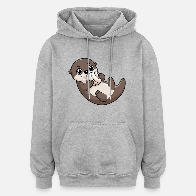 Loutre mignonne avec coquille - Sweat à capuche oversize unisexe - gris chiné