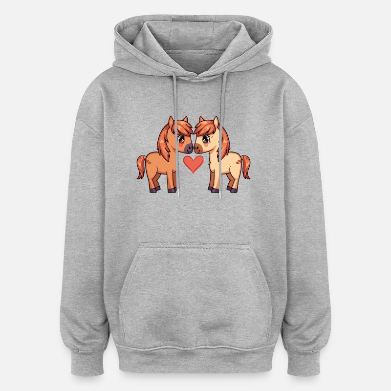 Couple de chevaux Saint-Valentin - Sweat à capuche oversize unisexe - gris chiné