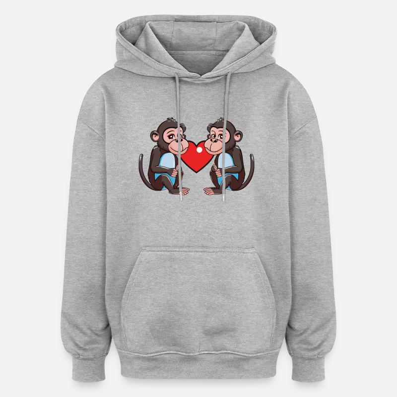 Coeur de Singe Saint-Valentin - Sweat à capuche oversize unisexe - gris chiné