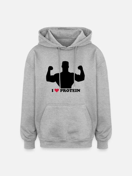 I love Protein - Oversized Unisex Hoodie - Grau meliert