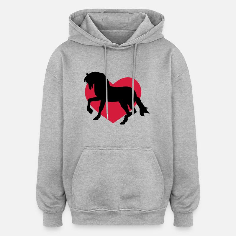 chevaux - Sweat à capuche oversize unisexe - gris chiné