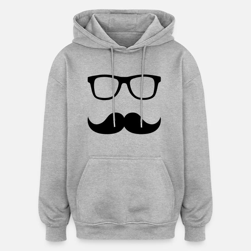 Mustache Brille - Oversized Unisex Hoodie - Grau meliert