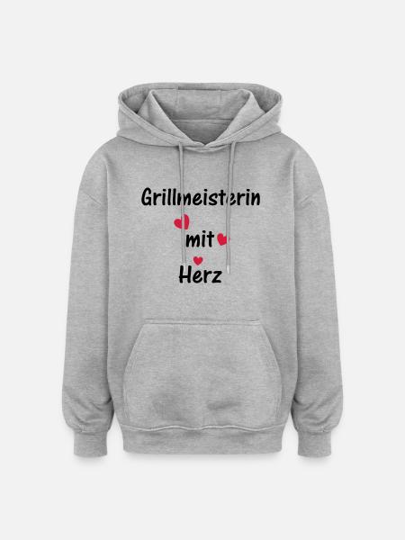 Grillmeisterin mit Herz - Oversized Unisex Hoodie - Grau meliert