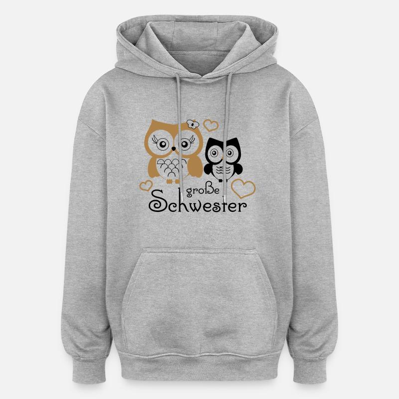große Schwester - Sweat à capuche oversize unisexe - gris chiné