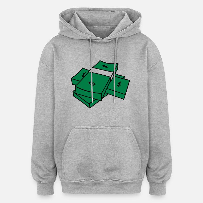 billets de banque - Sweat à capuche oversize unisexe - gris chiné