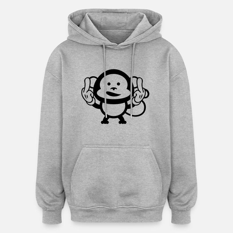 monkey middle finger design - Oversized Unisex Hoodie - Grau meliert
