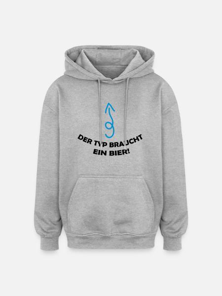 der_typ_braucht_ein_bier_002 - Oversized Unisex Hoodie - Grau meliert