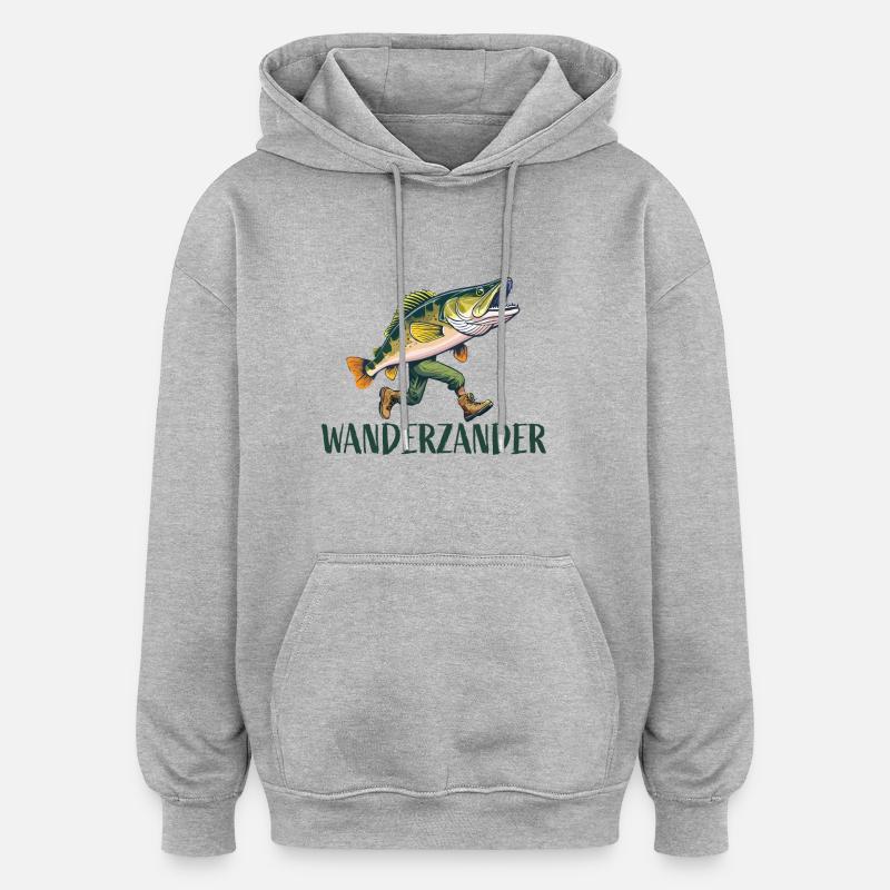 Drôle de poisson sandre errant - Sweat à capuche oversize unisexe - gris chiné