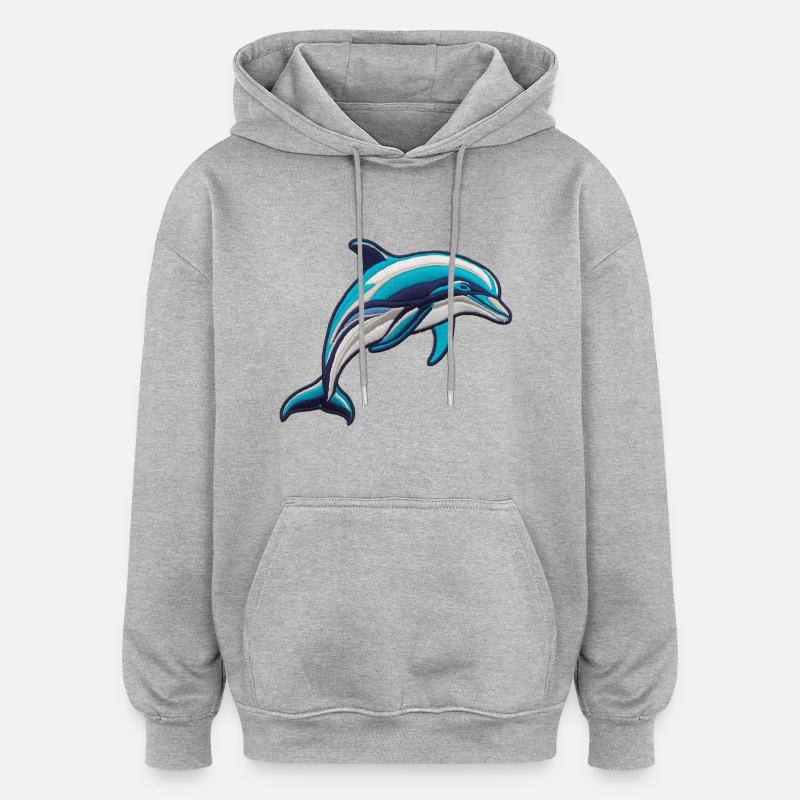 Dauphin brodé - Sweat à capuche oversize unisexe - gris chiné