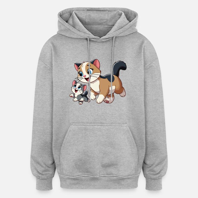 Engelsk korthår mor og barn - Oversized unisex-hettegenser - gråmelert