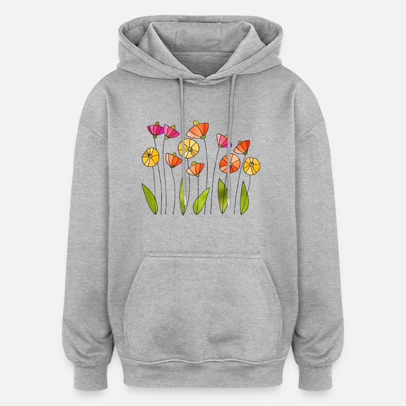 Fleur - Sweat à capuche oversize unisexe - gris chiné